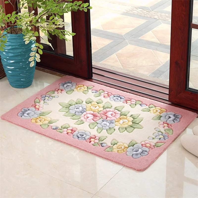 Cute Flower Printed Pattern Home Anti-slip Pad Living Room Bedroom Bedside Decor Small Floor Carpet Porch Dust-proof Foot Pad