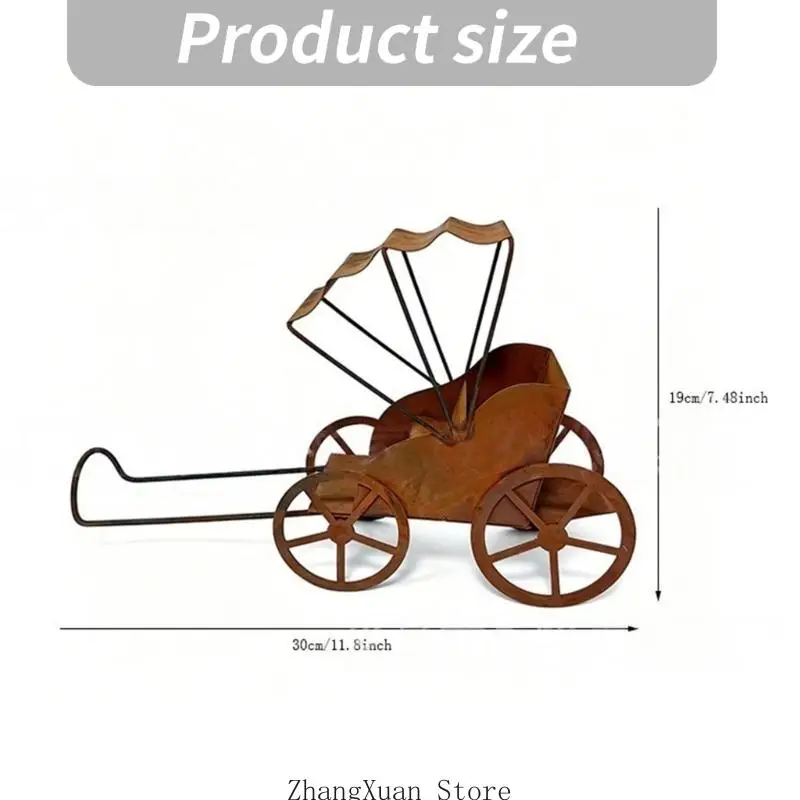 Rostiger Metall-Rikscha-Blumentopfwagen für Balkon, Eingangsdisplay, 3 x – Detail 6