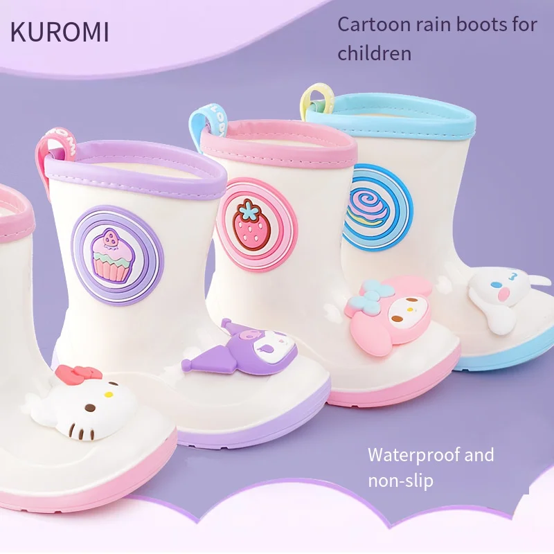 Hellokitty-botas impermeables de dibujos animados para niños, Cute Sanrio Kuormi Cinnamoroll My meloy, Botas de lluvia antideslizantes para exteriores, regalo para niña, Verano