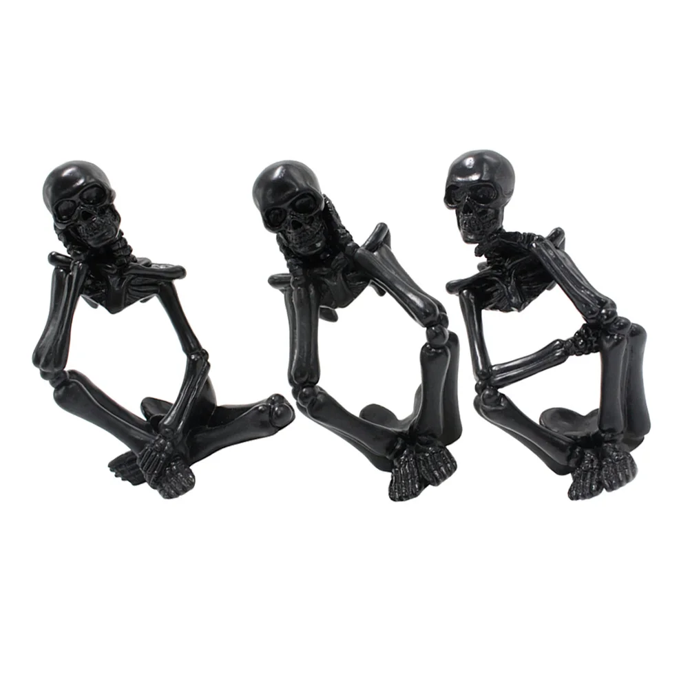 

3Pcs Resin Statue Cool Decorative Ornament Garden Lawn Courtyard Halloween Decoration Resin Skull Adornment