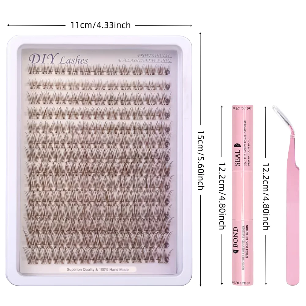 1 box of brown set with 140 eyelash clusters, natural clustered eyelashes+double headed glue+special eyelash clip, clear and lig