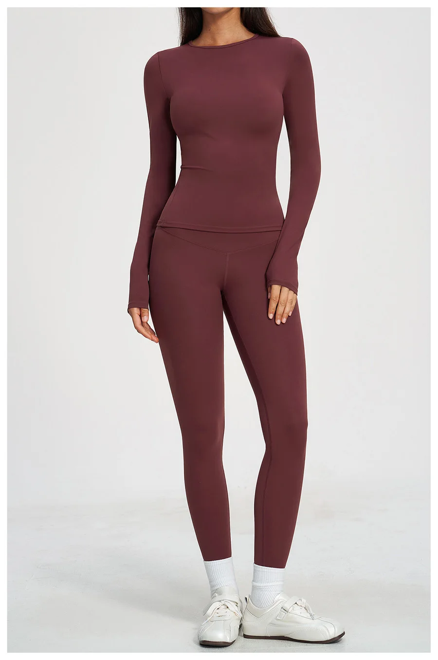 Yoga-Set 2-teilig Sportbekleidung Fitnesskleidung Yoga-Anzüge Damen Fitness-Set Trainingsanzüge Sport Langarm Crop Top Gym High Waist Leggings – Detail 12