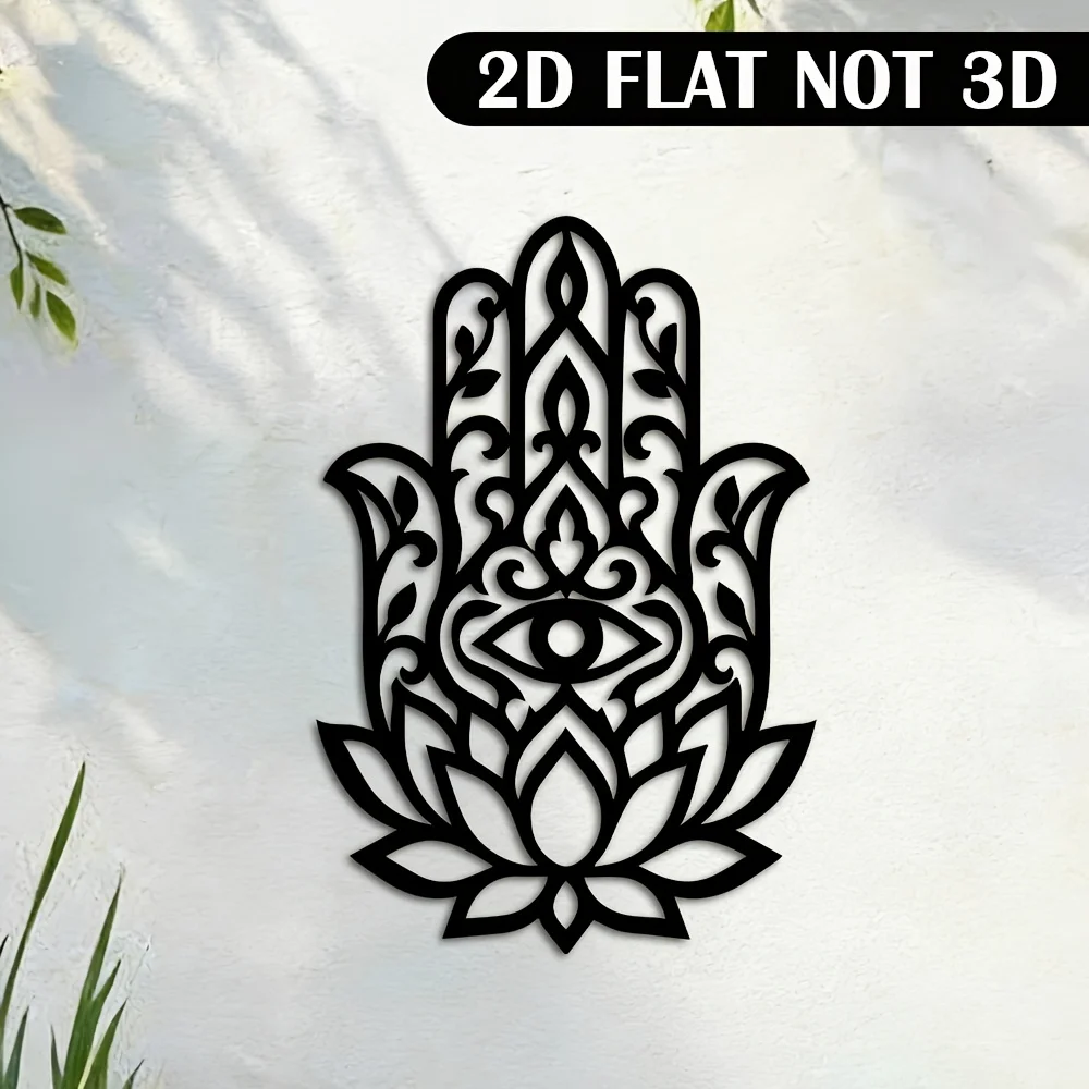 CIFBUY Hamsa Hand Metal Wall Art 2D Flat Iron Sign Lotus Eye Hanging Decor for Yoga Room Living Room Entryway Porch Boho Zen Rus