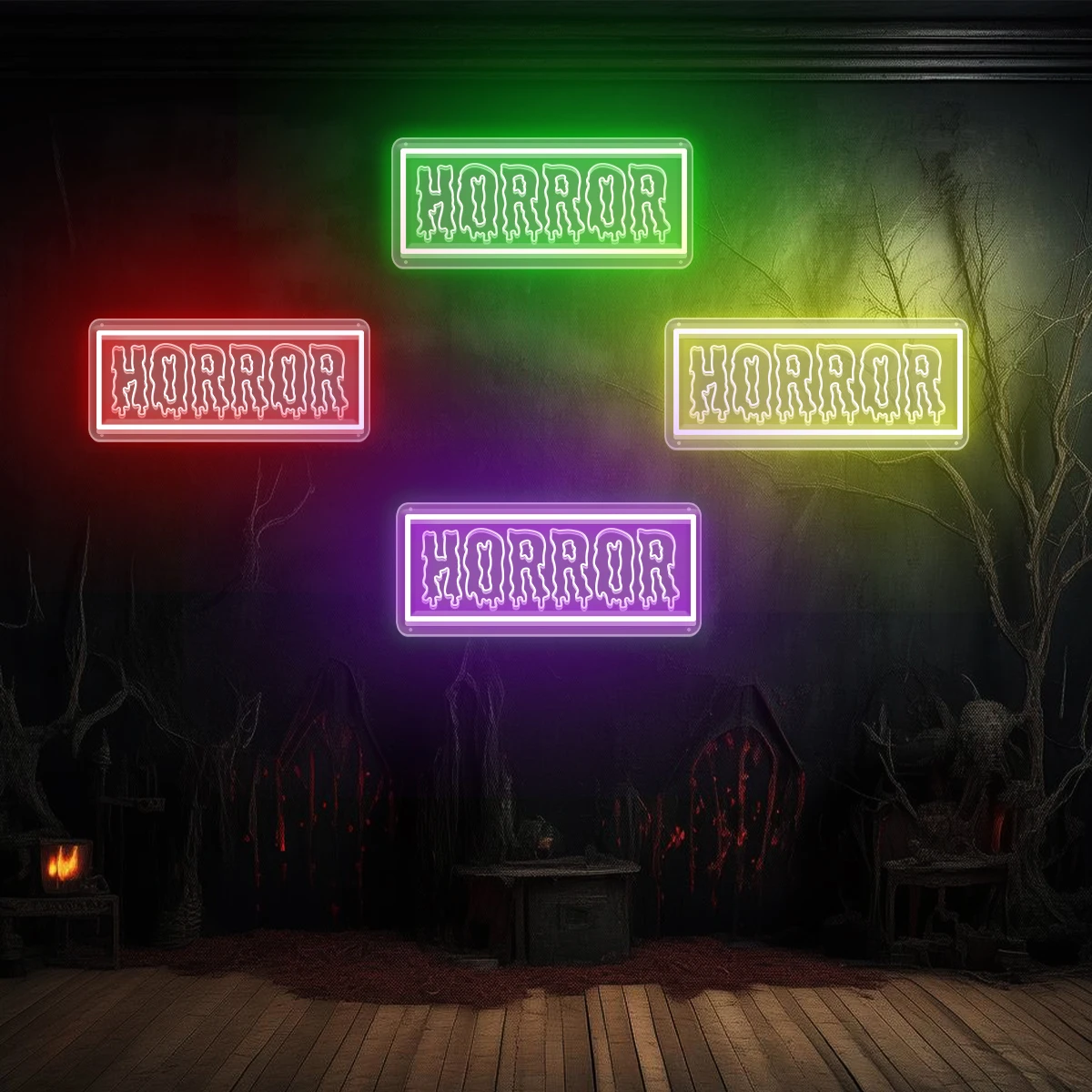 HORROR Neon Signs for Halloween Decorations, Spooky Scene Party Indoor Decor to Set the Atmosphere