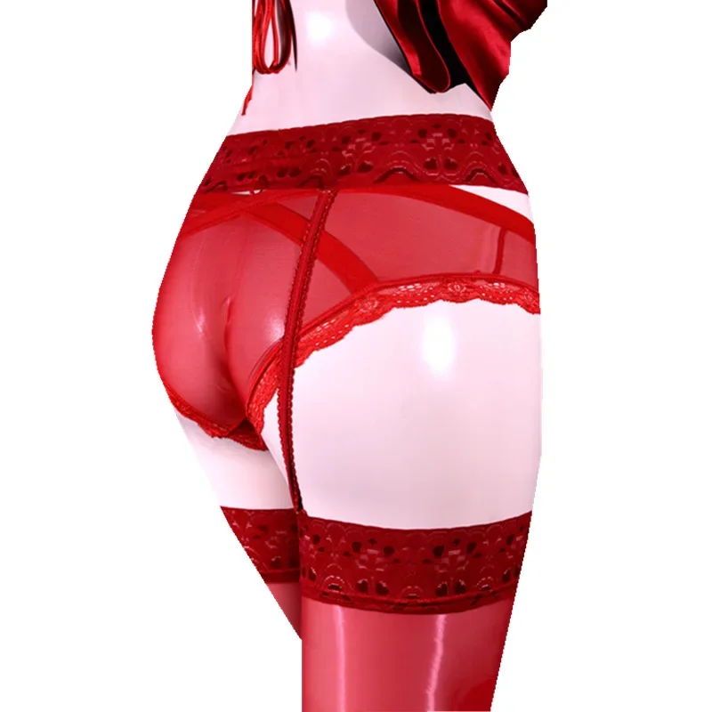 Medias de una pieza con tirantes sexy de encaje, tentación transparente, liguero ultrafino