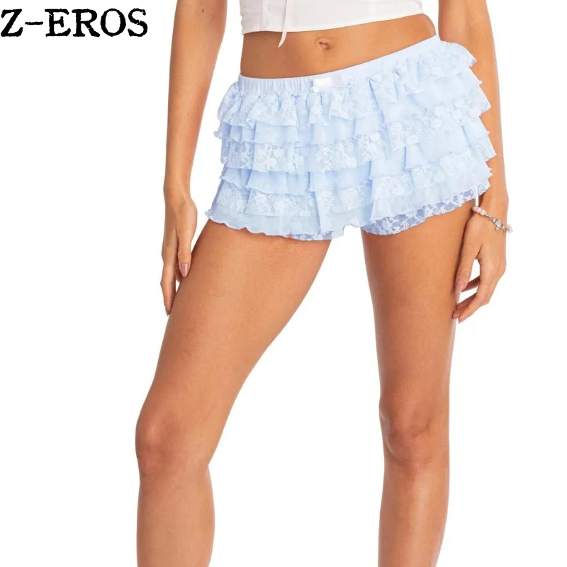 Z-EROS Multi layered Cake Stacked Short Skirt Pants Spicy Girl Sexy Fashion Lace Skirt Pants Y2K Style Spring/Summer Skirt Pants