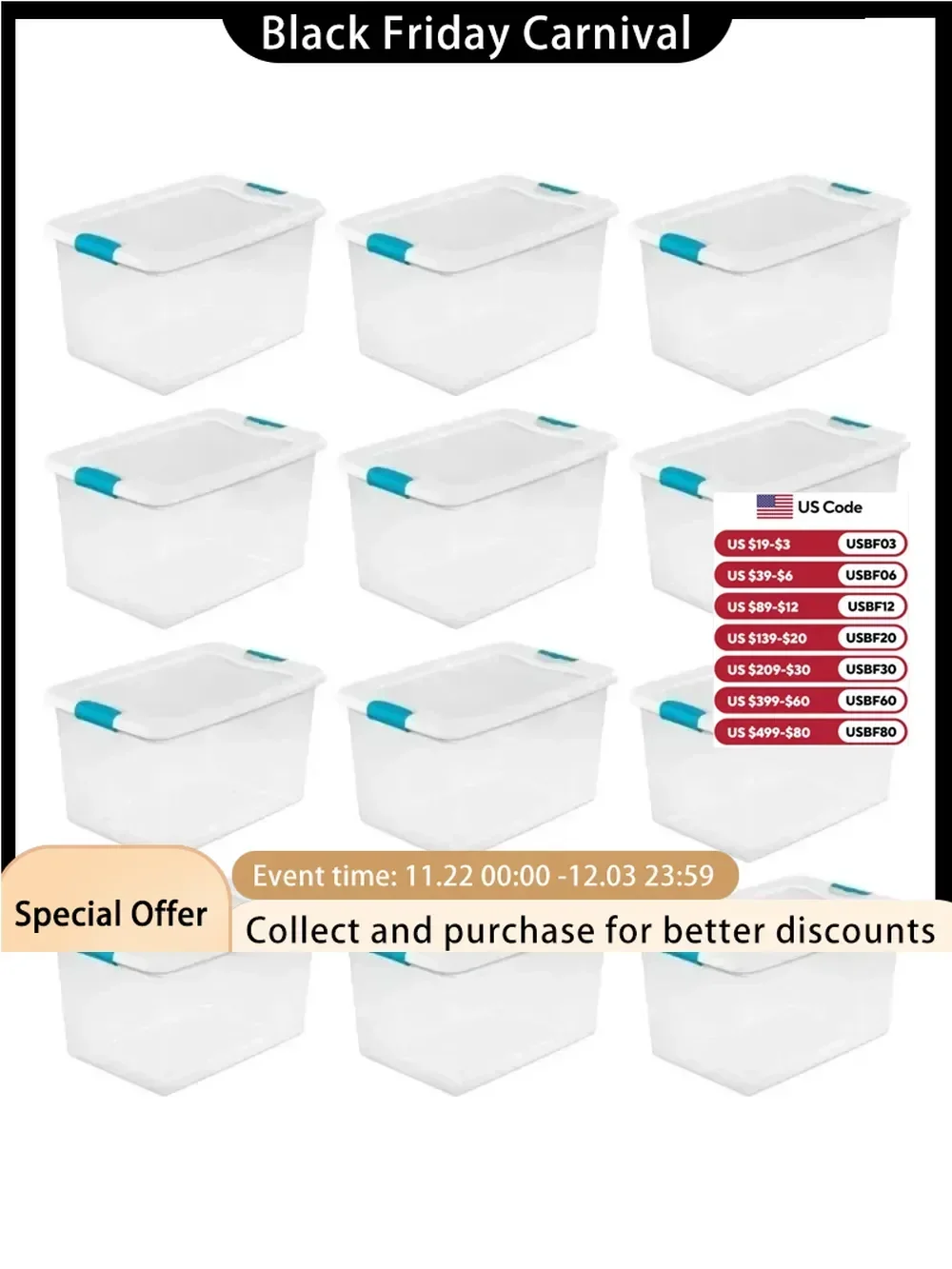 12-Pack Sterilite 64 Qt Latching Storage Box Stackable Bin with Latch Lid Plastic Container To Organize Clothes in Closet