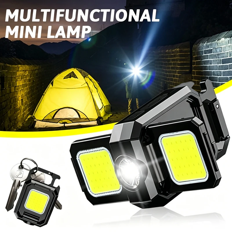 USB Rechargeable LED COB Work Lights Mini LED Handheld Flashlights Waterproof Keychain Emergency Lantern For Outdoor Camping