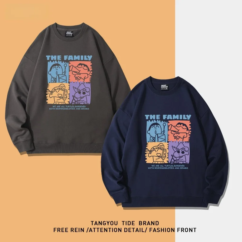 

Свитшот с ретро-мультяшным принтом в виде карандашных эскизов, свободный, повседневный, тонкий, модный, хлопковый, с круглым вырезом, для пар.