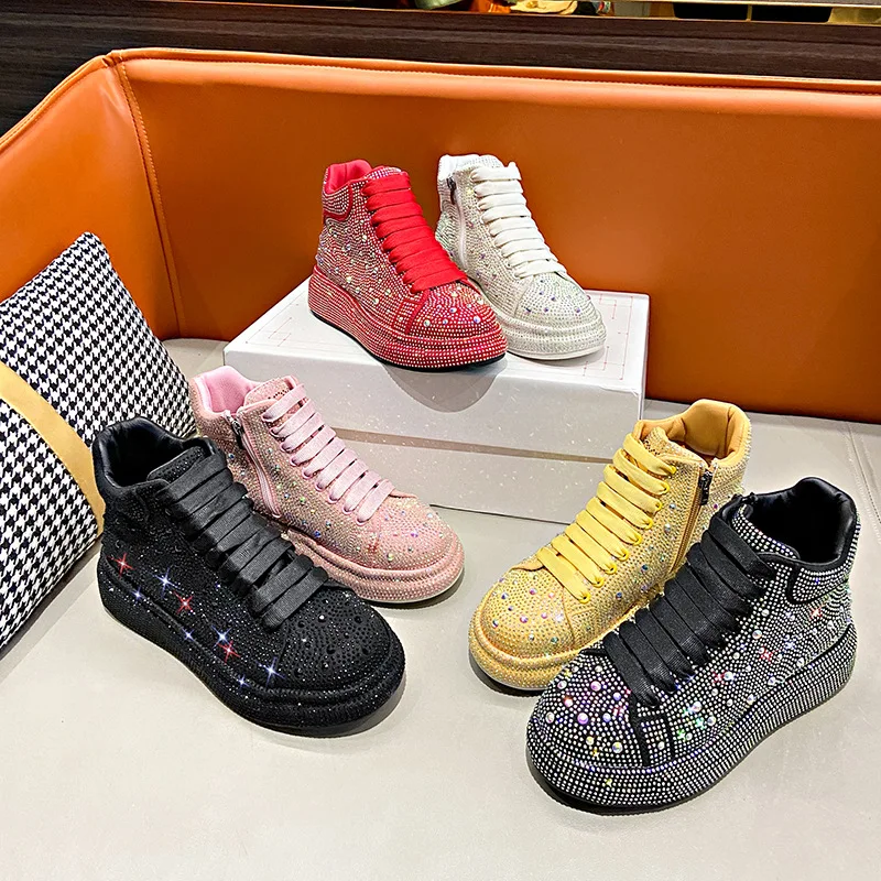 

European Style Women's Platform Sneakers 2025, Fully Rhinestone Studded Breathable Casual Shoes, Must-Have Chunky Fashion Sneake