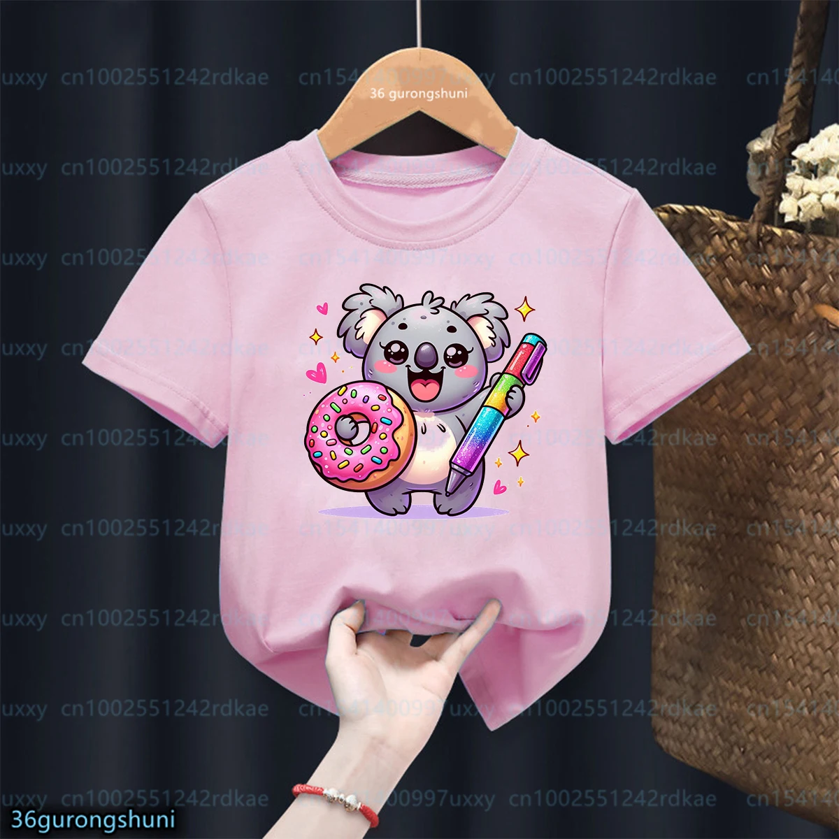 New Arrival 2024 Kids t shirt Funny Koala Animal Print Girl T-shirt Summer Short sleeved Toddler tshirt Pink Shirt Top 1-13 Year