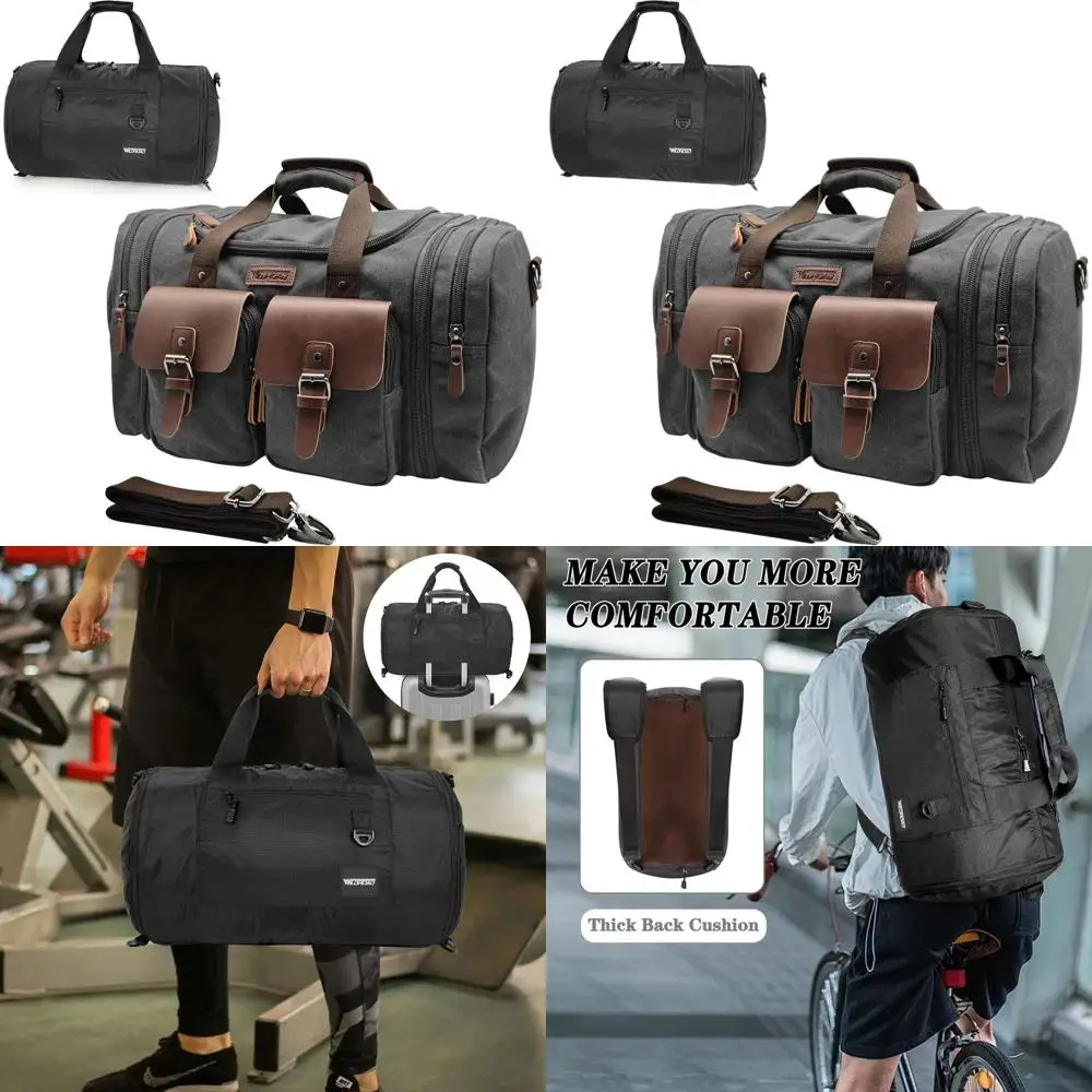 Expandable 50L Weekender Bag with Gym Bag, Duffel, and Carry-On 3-in-1 (Black, Large)