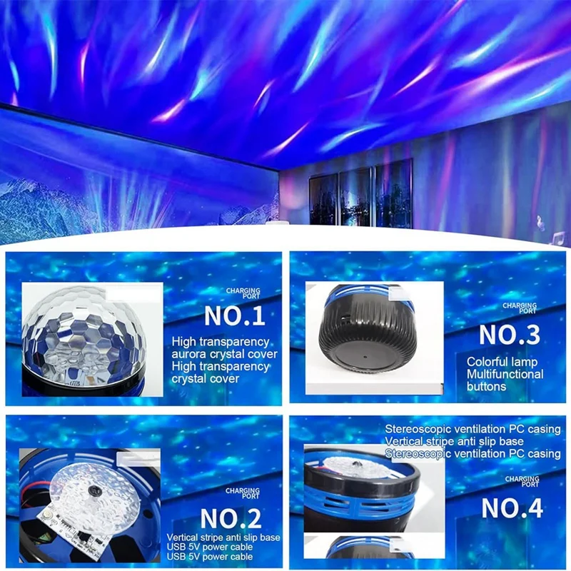 New Colorful Galaxy Sky Aurora Night Light Remote Control RGB LED Projection in Magic Ball for Chritams Party Bedroom