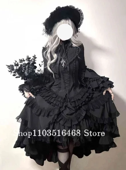 

Платье для выпускного вечера в стиле Лолиты в темно-готическом стиле на заказ, с коротким подолом и длинными рукавами, вечернее платье в стиле ретро для особых случаев, кружевное школьное бальное платье с оборками