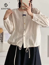 New Summer Cotton Long Sleeve Shirt, Women O Neck Embroidery Tops, Mori Girl Casual Sweet Loose Blouses, 2024 Autumn T47081QC