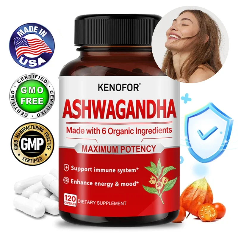 

Organic Ashwagandha - 120 Veggie Capsules Pure Organic Ashwagandha Powder and Root Extract - Relieves Stress, Improves Mood