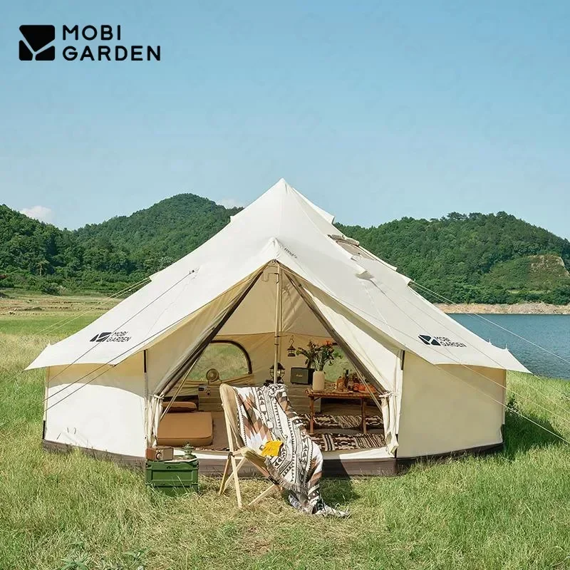 

MOBI GARDEN Pyramid Tent Luxury Large Space Camping Outdoor 6-8 Person Thickened Cotton Family Travel Mongolian Yurt Tent Castle