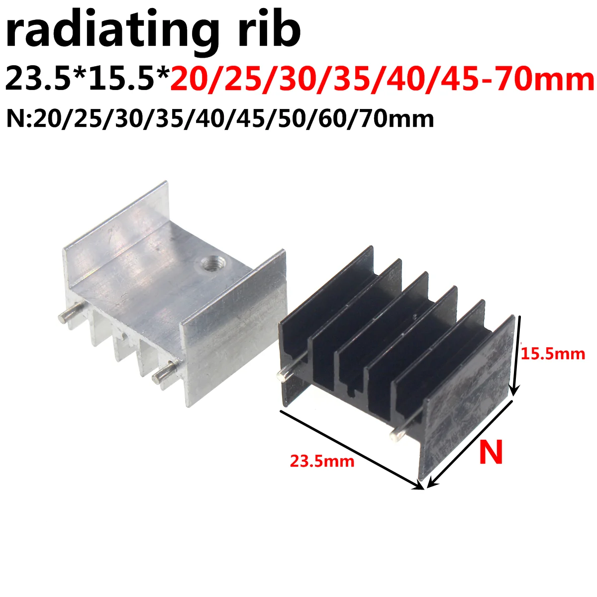 Disipador térmico de 10 piezas, radiador de aleta de refrigeración de aluminio, 23,5x15,5x20, doble 2 pines, 2 agujas mm, 23,5x15,5x40mm