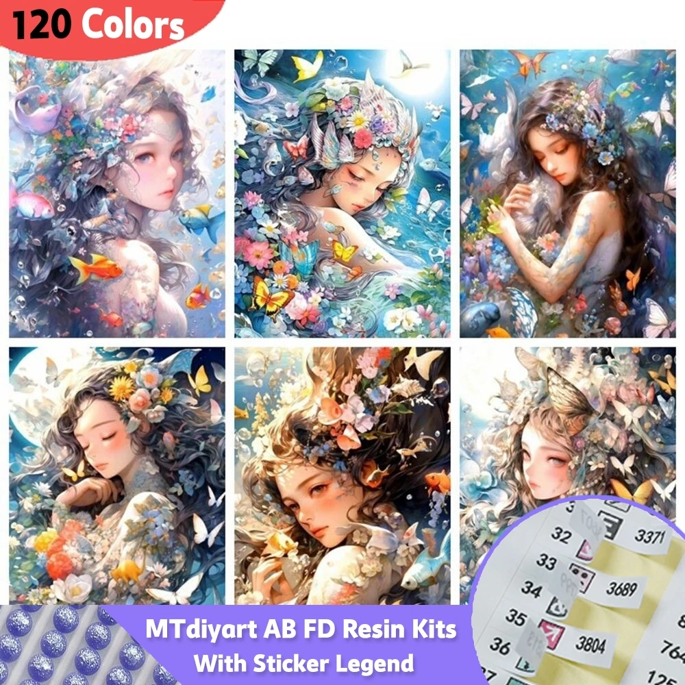 Girl Butterfly 120 Colors AB Fairy Dust Resin Diamond Painting With Sticker Kit Decor Full Square Round Mosaic Woman Wall Art