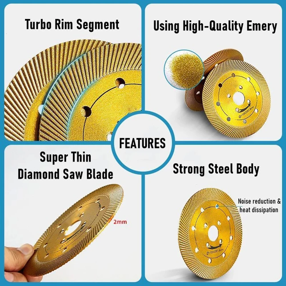 1Pcs 115mm Wet/Dry Cutting Turbo Circular Saw Blade Diamond Saw Blade Disc For Granite/Marble/Tiles Cutting Accessories