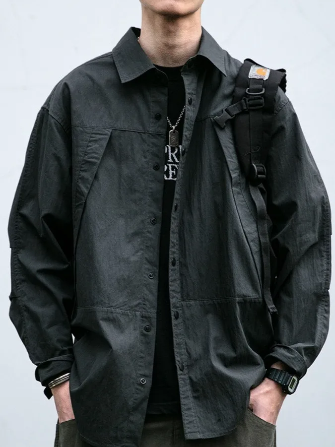 

Мужская повседневная одежда свободного покроя Long Sve irt Bla в стиле милитари, полиэфирное волокно, без глажки, осенний сезон Faion