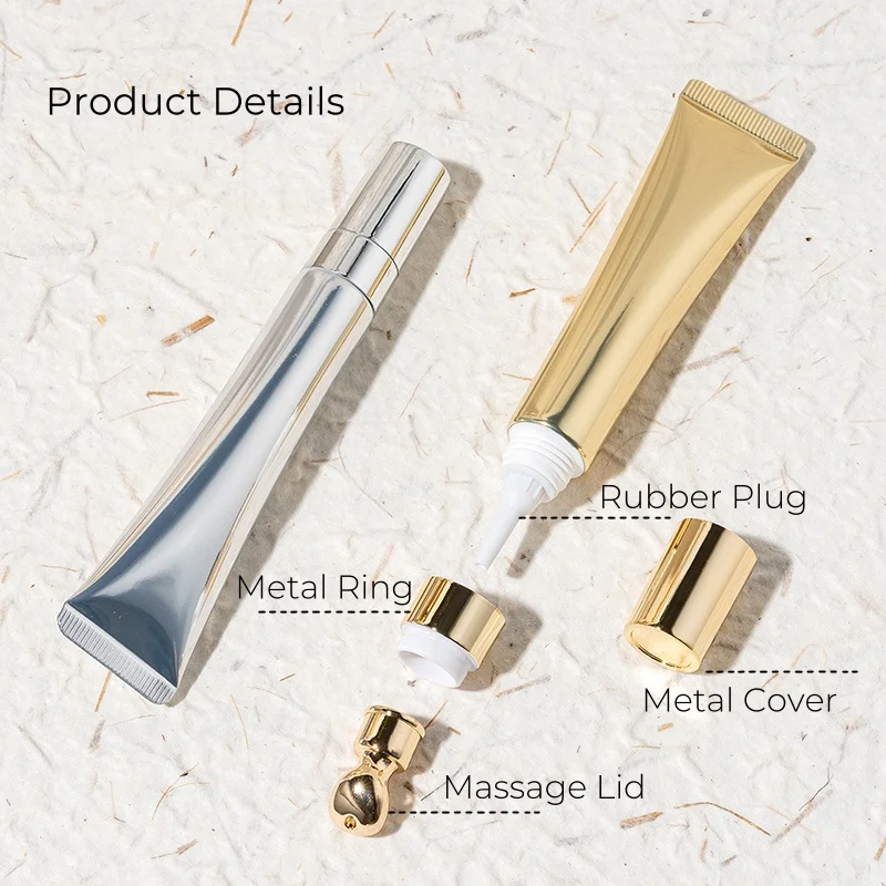 1 ピース/5 ピース 20 ミリリットルソフトホース & チューブ金属マッサージヘッド付きアイローション/血清ゴールデン/シルバー空のパッケージ化粧品