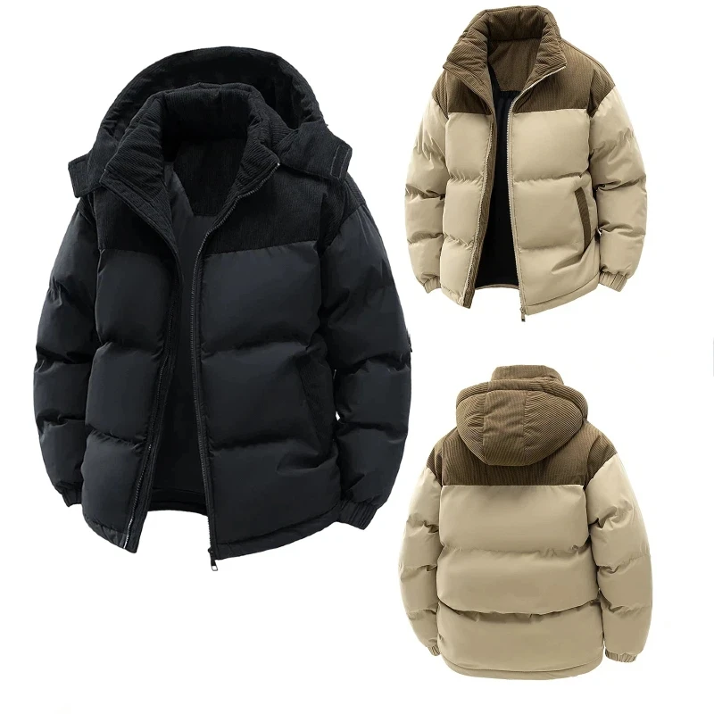 

Winter Jacket Man with Corduroy Removable Hooded Windbreak Jacket Coats Warm Casual Coat Unisex Thickened Cold-Weather Outerwear