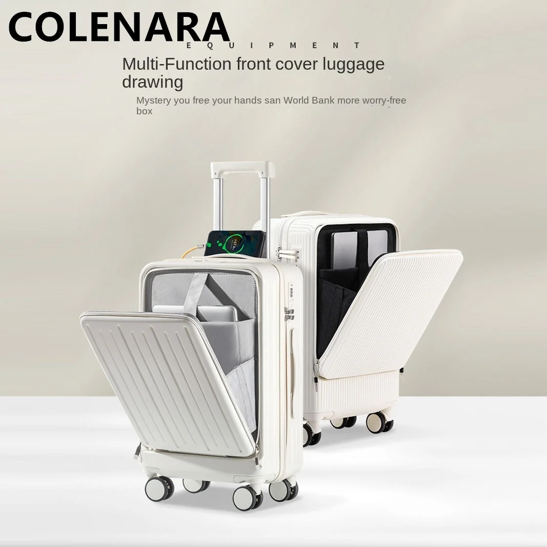 COLENARA-maleta con Apertura frontal para ordenador portátil, maleta con carrito de carga USB, equipaje con cremallera multifuncional, 20, 22, 24 y 26 pulgadas