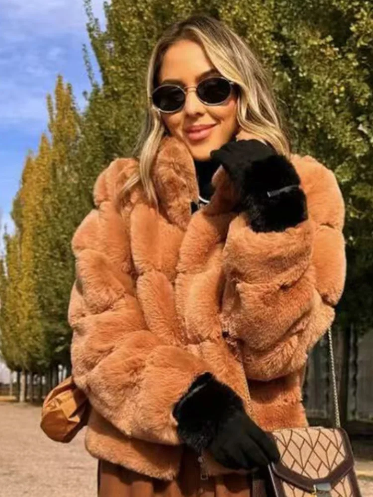 Moda sólida casaco de couro de pele sintética para mulheres casual manga longa engrossar jaqueta de pele 2025 inverno quente senhora outerwear high street