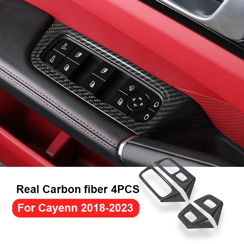 For Porsche Panamera 2017 Cayenne 2018-2024 Real Carbon Fiber Car Door Window Lift Switch Decorative Frame Protective Accessory