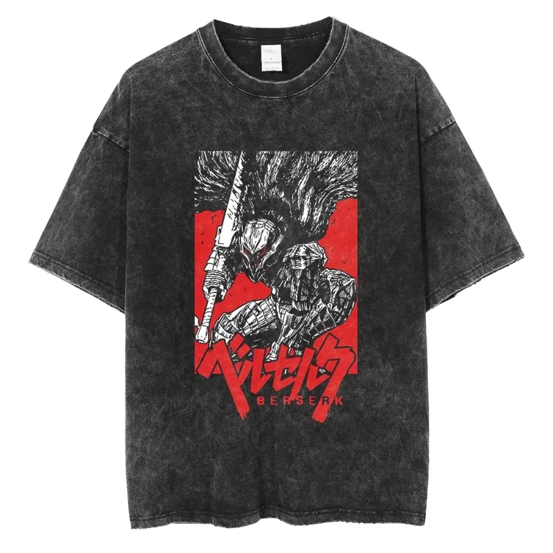

Men Women Harajuku Black Washed T-Shirt Hip Hop Streetwear Japan Anime Graphic Casual T-shirt Summer Short Sleeve T Shirt