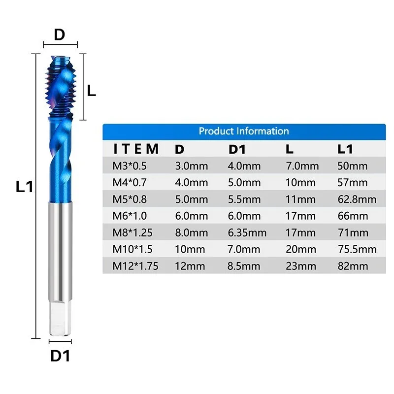 XCAN Screw Tap for Aluminum Non-Ferrous Metals processing Blind Holes M3 M4 M5 M6 M8 M10 M12 Metric Tap Two Edge HSS Spiral Taps