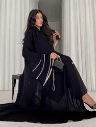 Abaya de fiesta Eid para mujer, cárdigan musulmán con cuentas, manga acampanada, Abayas Jalabiya negras, caftán marroquí, bata de ramadán de Dubai