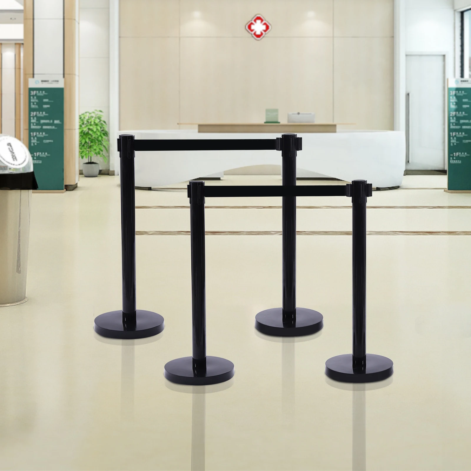

Stainless Steel Crowd Control Stanchion(Four-Way Connection) - ABS Adapters&Flexible Directional Connection, Easy Assembly