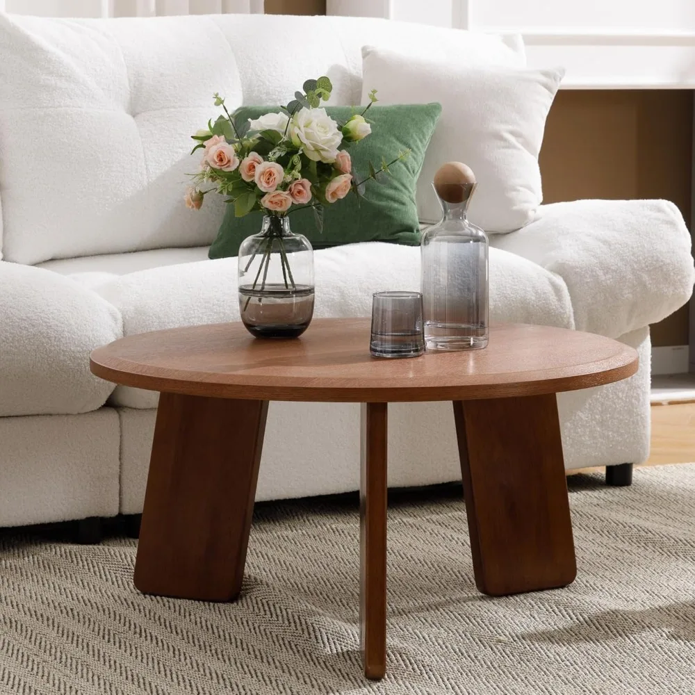 

Modern Wood Coffee Small Desk Farmhouse Round Coffee Table Floor Table Couch Table Easy Assembly for Living Room/Office/Re