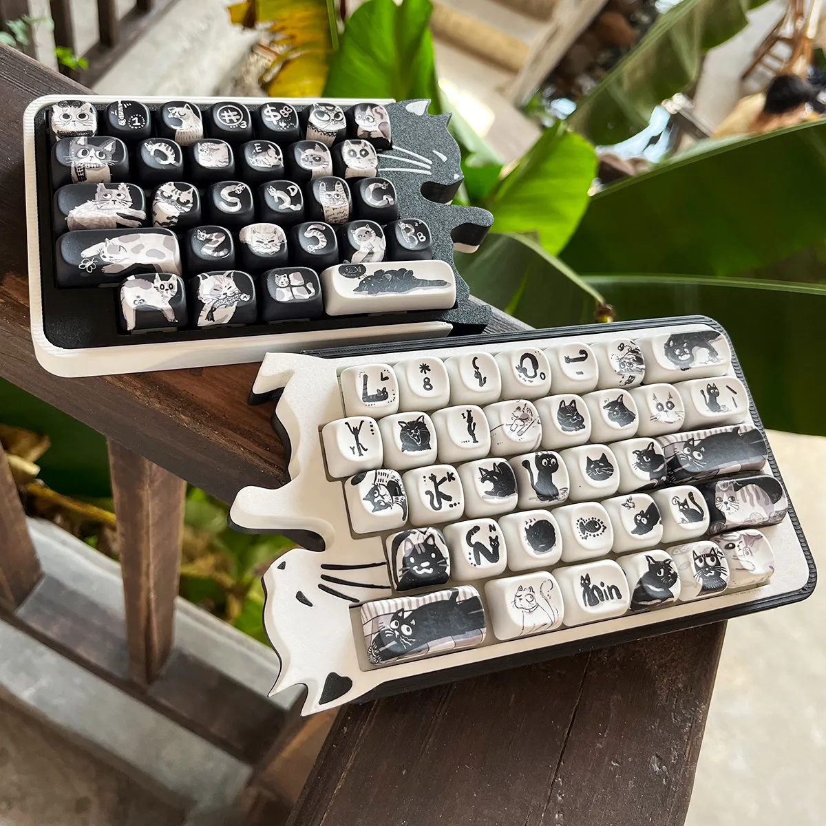Cat Black White Keycaps MOA Profile PBT Sublimation Split Spacebar Key Cap for MX Switches Alice ISO Layout Mechanical Keyboard