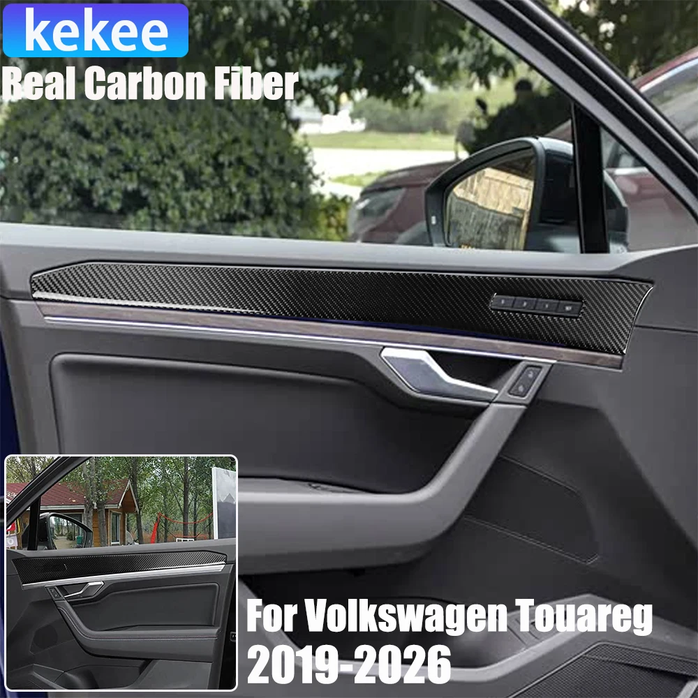 

Real Carbon Fiber Car Accessories Front Door Panel Soft Sticker For Volkswagen Touareg CR 19 2020 2021 2022 2023 2024 2025 2026