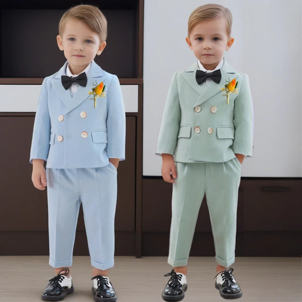 

Блейзер на день рождения для мальчиков, весна 2025 года, школьная форма для малышей, зеленый красивый цветок, детский свадебный костюм 2, 3, 4, 6, 8 лет