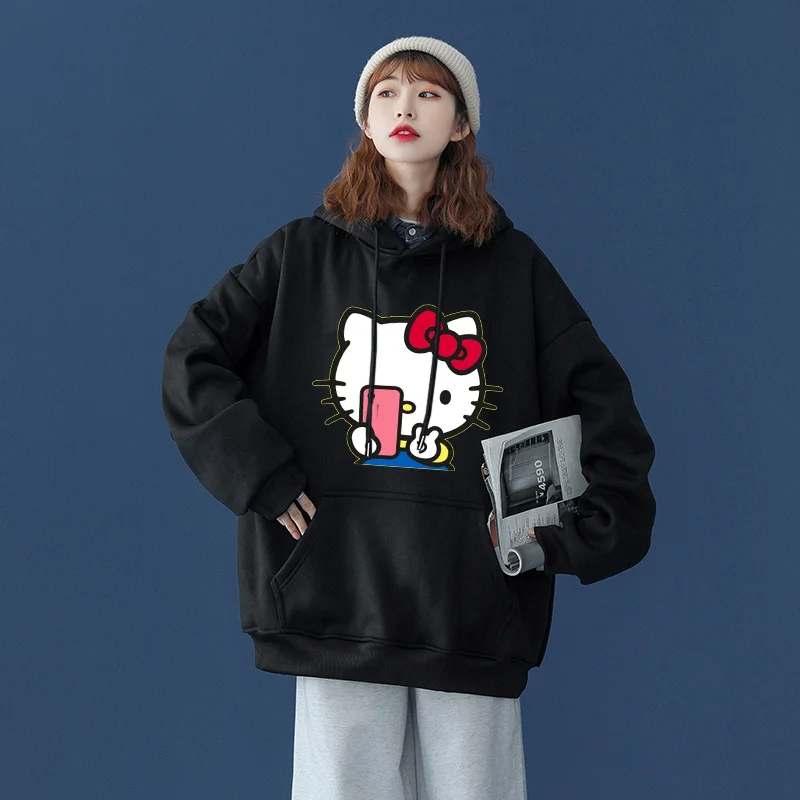 Kawaii Hello Kitty casual cute print unisex hoodie spring and autumn Sanrio cartoon casual sports street print hoodie