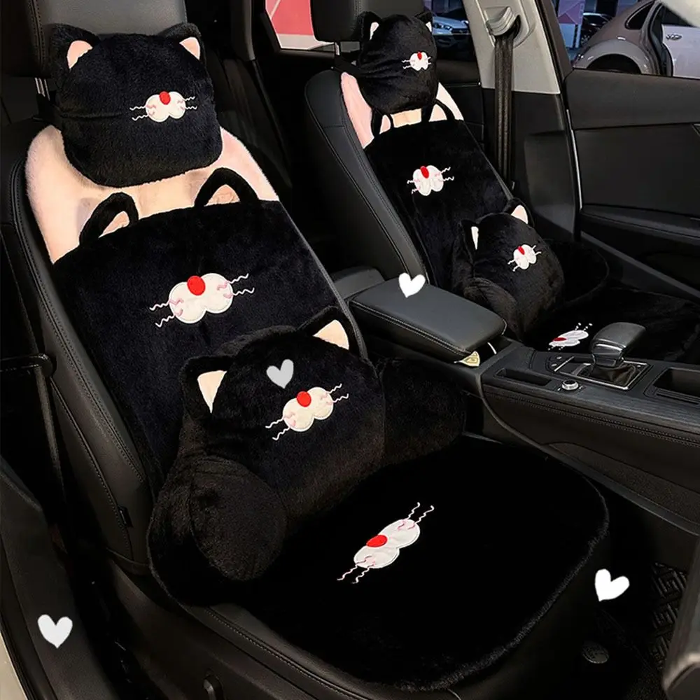 

Cartoon Cat Car Headrest Comfortable Black Car Seat Decoration Cute Plush Plush Seat Cushion Lumbar Support