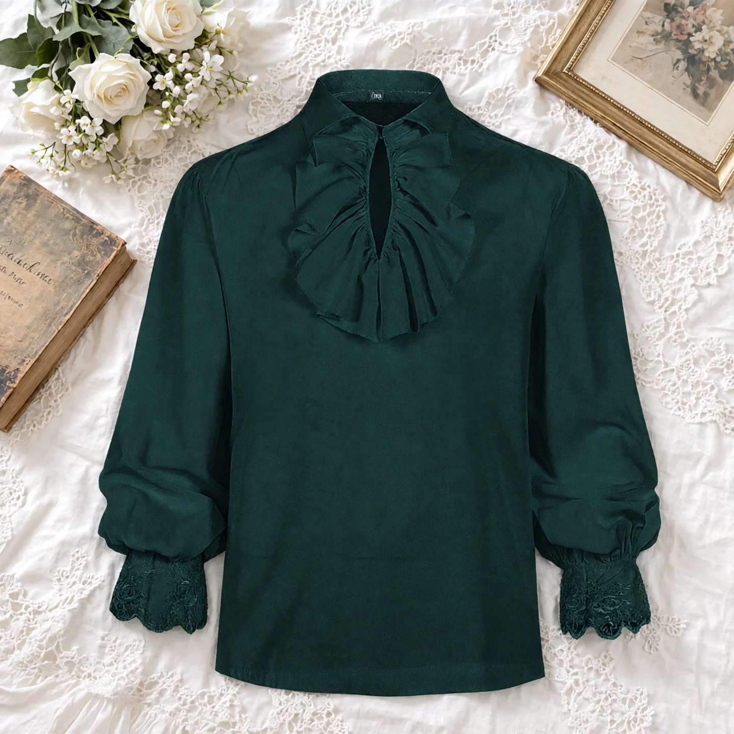 Camisa de Hombre de Corte Holgado con Cuello Mao y Manga Larga, Estilo Steampunk Medieval, Disfraz de Halloween Vintage, Talla Europea