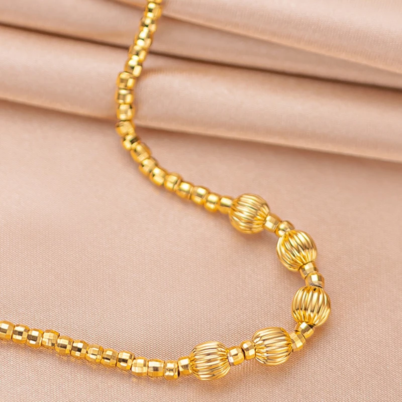 

Lucky18K Gold Color Bead Bracelet Chain for Women Fine Jewelry Bracelet Bangle Wedding Birthday Gifts Not Fade