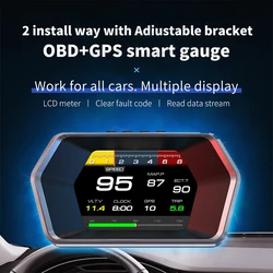 P17 OBD2+GPS Gauge HUD Display Smart Auto Digital GPS Speedometer Security Alarm Water Oil Temp Voltage RPM Car Head Up Display