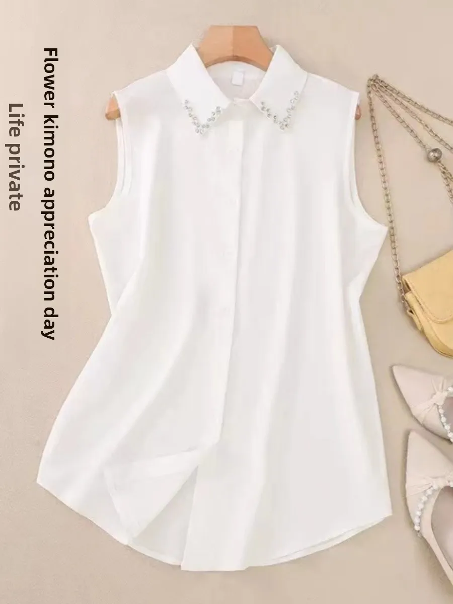 حجم كبير ملابس داخلية نسائية بيضاء فضفاضة Svel irt Ele زر علوي لون نقي بوليستر للتنقل Sle خريف جديد...