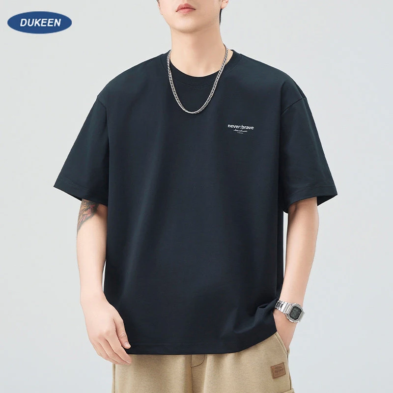 Image of DUKEEN Herren Minimalistisches Bedrucktes T-Shirt Sommer 2026 Übergroßes Atmungsaktives Rundhals-Shirt Lässiger Korea-Stil Kurzarm-Oberteil