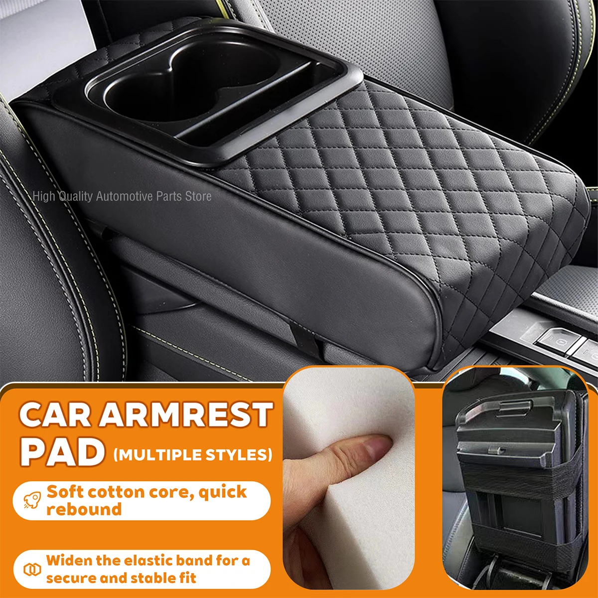 Auto Center Console Armrest Cushion With 2 Cup Holder PU Leather Armrest Pad Portable Car Amrest Pillow Cover Height Pad