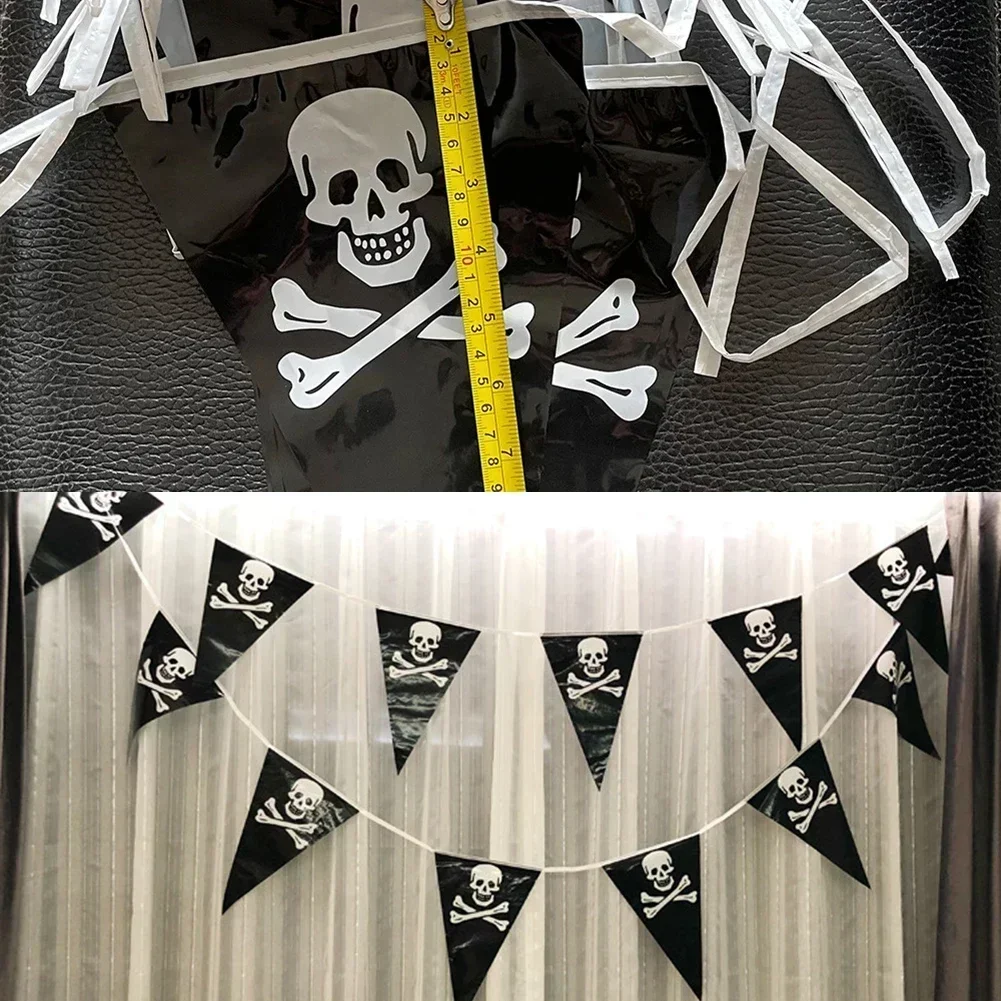 5 M Halloween Pirate Banners Pirate Theme Party Decoration Pirate Skull Pennant Triangle Flags Halloween Birthday Party Supplies