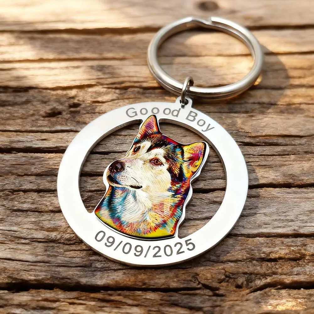 الأسرة زوجين الكلب الحيوانات الأليفة طباعة الطلب صور المفاتيح شخصية مخصصة هدية الكريسماس للنساء الرجال الأم الأب الصلب حلقة رئيسية #3