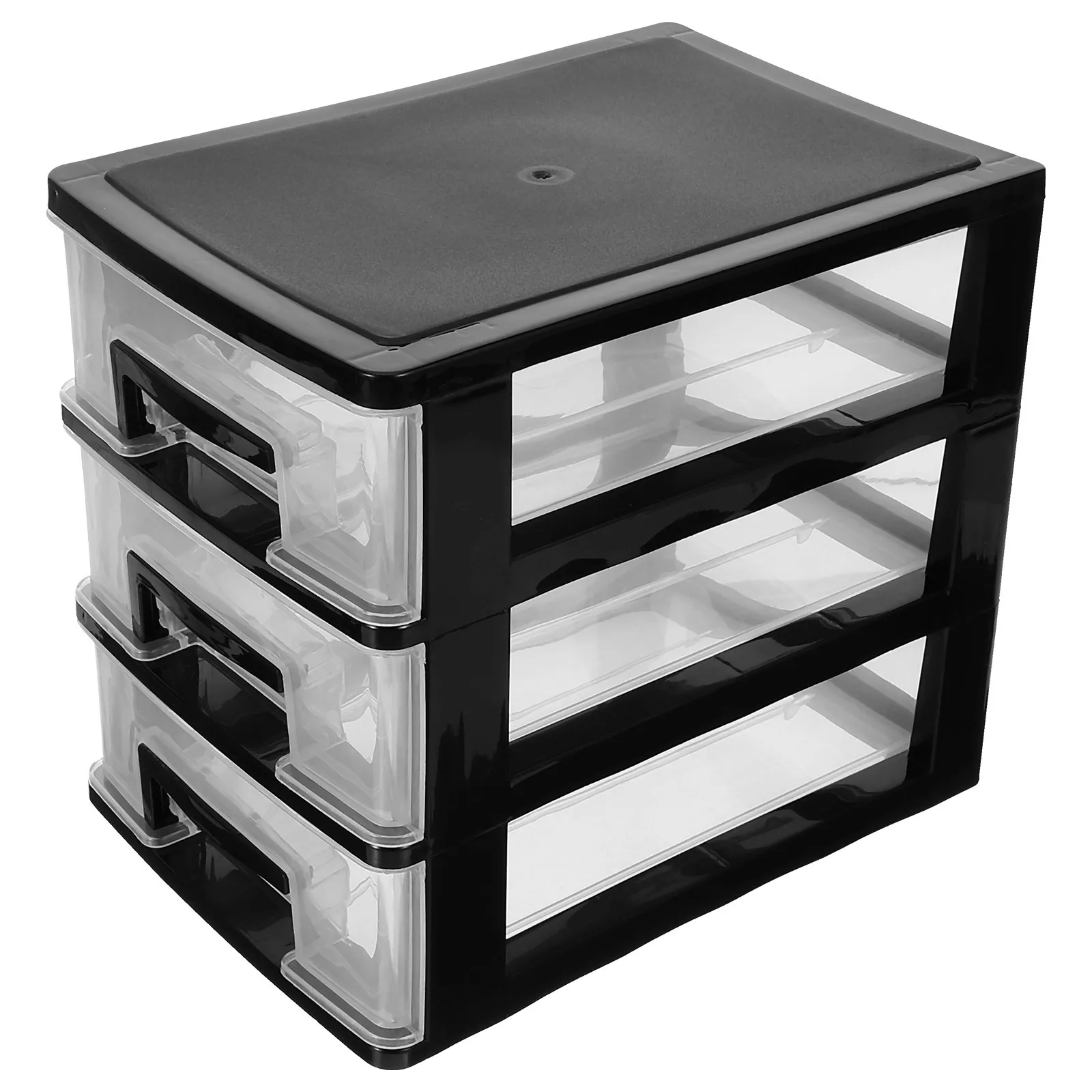 Three-Tier Plastic Drawer Cabinet Black Transparent Portable Storage Organizer for Room Desktop Storage and Classification