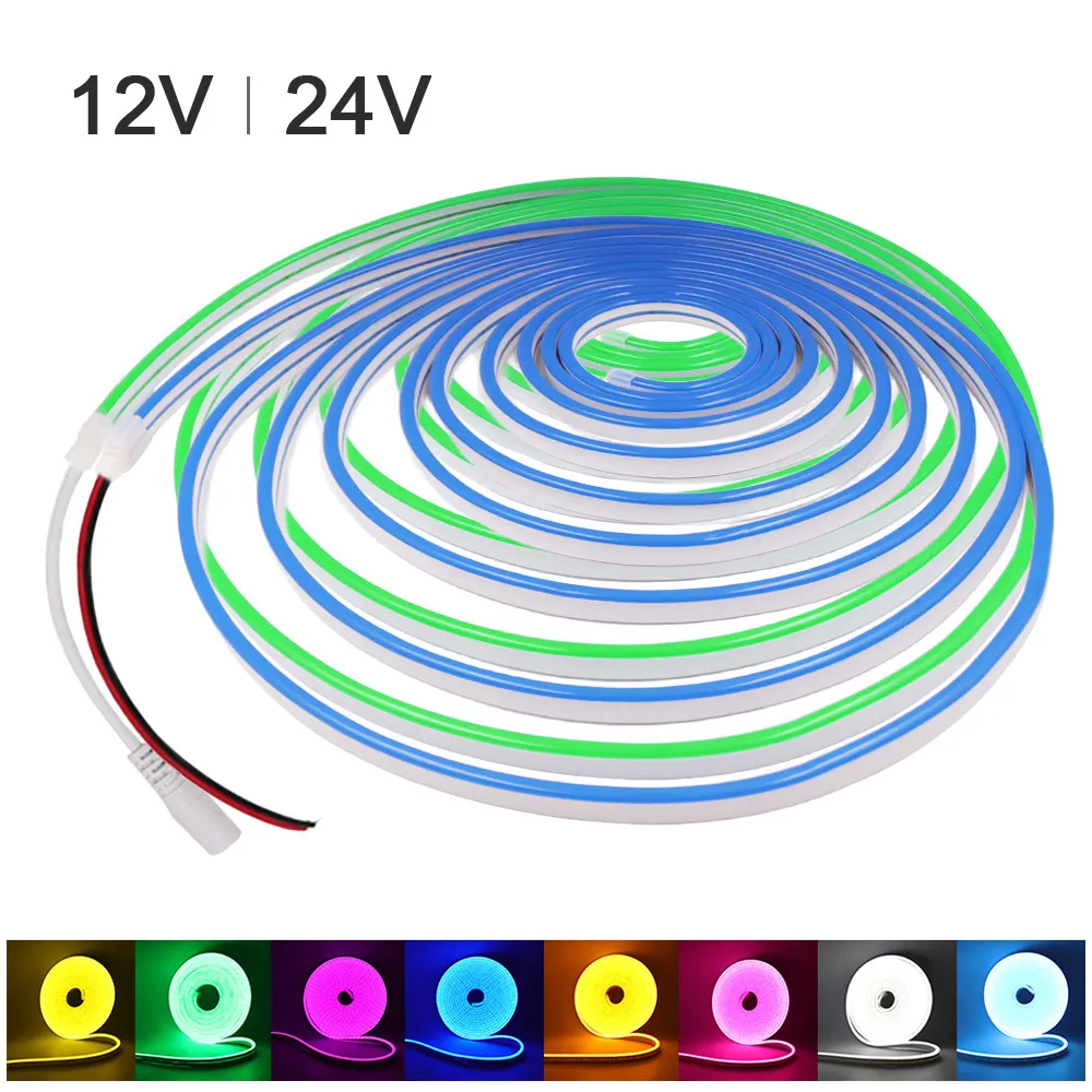 DC 12V 24V LED Neon Light Strip Waterproof Neon Sign 6X12mm Silicone Rope Lights Flexible Lamp Decoration with DC Plug/2pin Wire